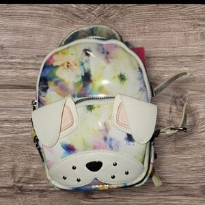 Betsey Johnson Floral Mini Backpack Kitsch Floral Patent Dog NWT Bulldog Boxer